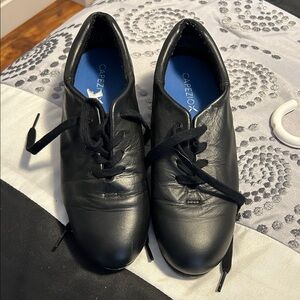 Capezio Black Lace-Up Leather Tap Shoes with Blue Insoles